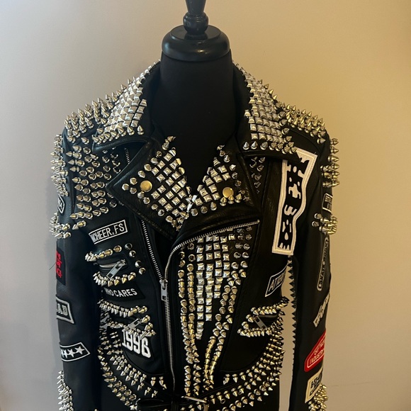AZALEA WANG ACDC STUDDED PATCHWORK MOTO JACKET - Picture 5 of 5